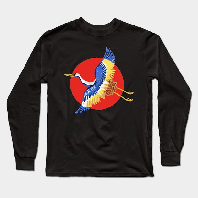 Flying Crane Long Sleeve T-Shirt by Art by Ergate